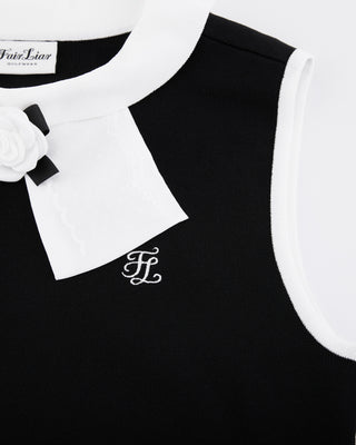 Detachable Lace Ribbon Sleeveless Knit - Black