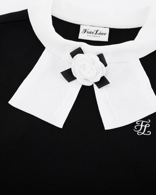 Detachable Lace Ribbon Sleeveless Knit - Black