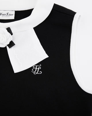 Detachable Lace Ribbon Sleeveless Knit - Black