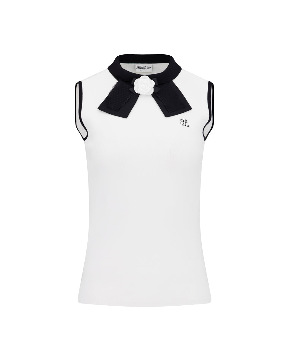 Detachable Lace Ribbon Sleeveless Knit (White)