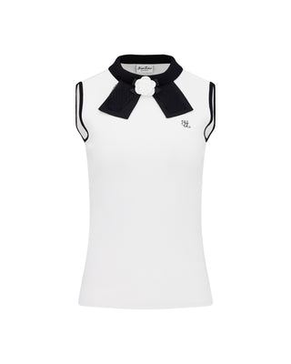 Detachable Lace Ribbon Sleeveless Knit - White