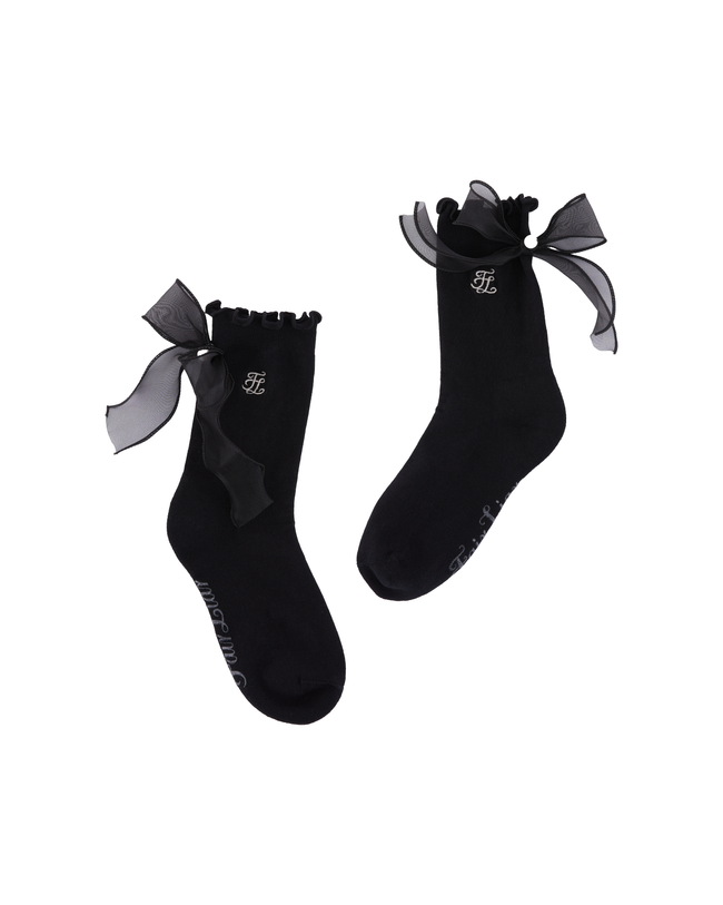 Organza ribbon ankle socks - Black