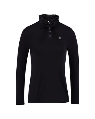 Shirring Ribbon High Neck T-shirt - Black
