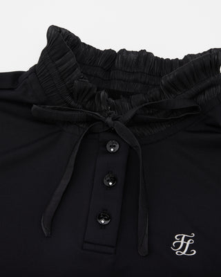 Shirring Ribbon High Neck T-shirt - Black