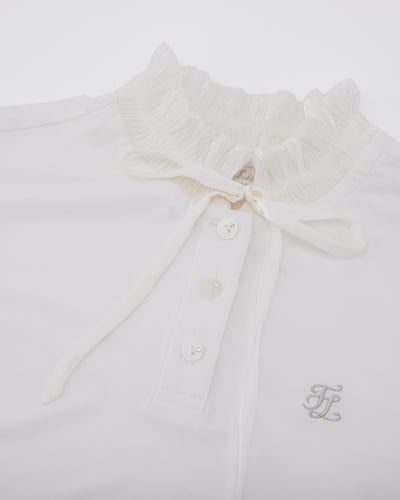 Shirring ribbon high neck t-shirt - White