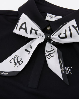 Lettering Scarf Short Sleeve T-shirt - Black