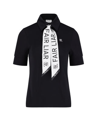 Lettering Scarf Short Sleeve T-shirt - Black