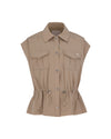 pocket collar waist band vest - Beige