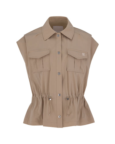 pocket collar waist band vest - Beige