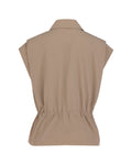 pocket collar waist band vest - Beige