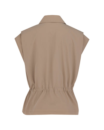 pocket collar waist band vest - Beige