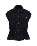 pocket collar waist band vest - Black