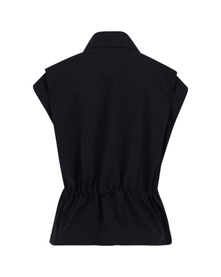 Pocket Collar Waist Band Vest - Black