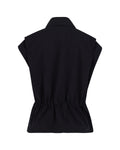 pocket collar waist band vest - Black