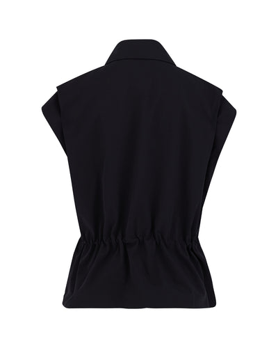 pocket collar waist band vest - Black