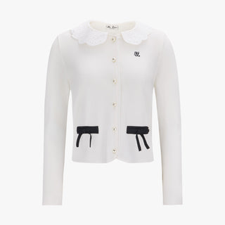 Crochet Collar Cardigan (White)