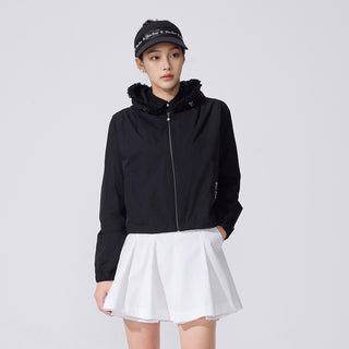 Frill Hooded Zipper Jacket (Black)