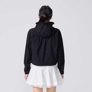 Frill Hooded Zipper Jacket (Black)