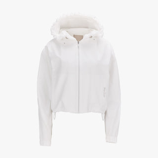 Frill Hooded Zipper Jacket (White)
