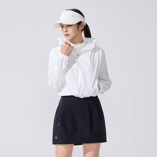 Frill Hooded Zipper Jacket (White)