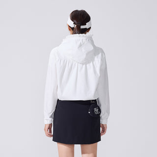 Frill Hooded Zipper Jacket (White)