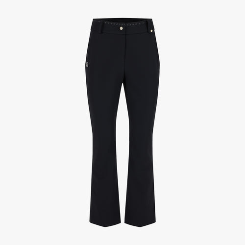 Pearl Button Stitch Semi-Bootcut Pants (Black)