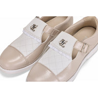 Quilted Buckle Loafers (Beige)