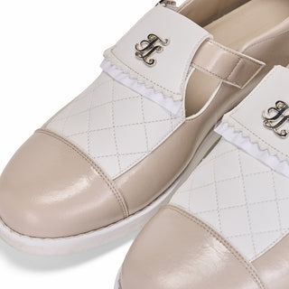 Quilted Buckle Loafers (Beige)