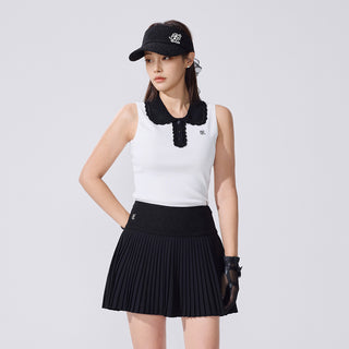 Crochet Flare Pleated Skirt (Black)