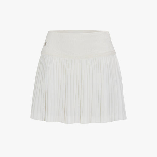 Lace Flare Pleated Skirt (White)