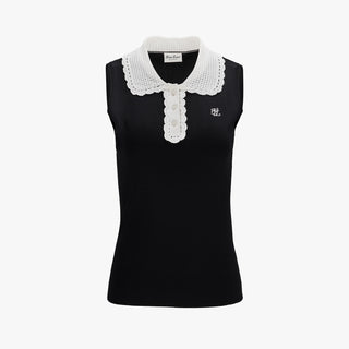 Crochet Collar Sleeveless Knit (Black)