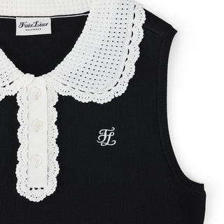 Crochet Collar Sleeveless Knit (Black)