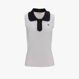 Crochet Collar Sleeveless Knit (White)