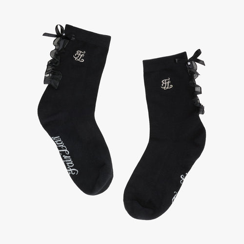 Tulle Frill Ankle Socks (Black)