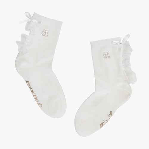 Tulle Frill Ankle Socks (White)