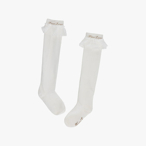 Lace Logo Knee Socks (White)