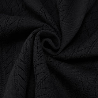 Ribbon Button Mesh Short Sleeve Knit (Black)