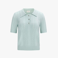 Ribbon Button Mesh Short Sleeve Knit (Mint)