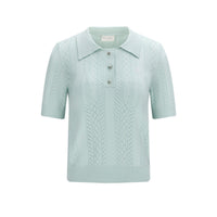 Ribbon Button Mesh Short Sleeve Knit (Mint)