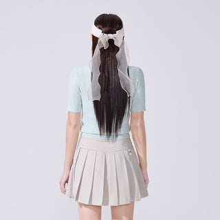Ribbon Button Mesh Short Sleeve Knit (Mint)