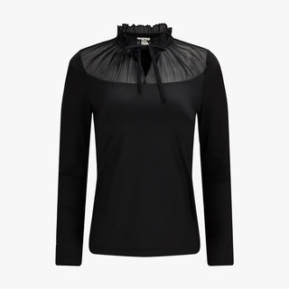 Sheer Shirring High Neck T-Shirt (Black)