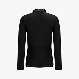 Sheer Shirring High Neck T-Shirt (Black)