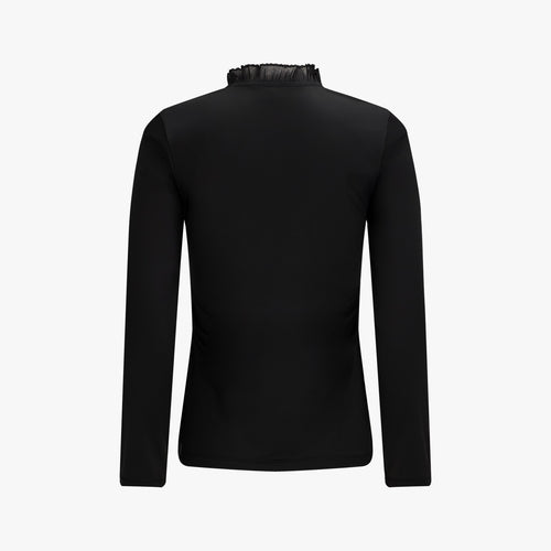Sheer Shirring High Neck T-Shirt (Black)
