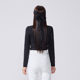 Sheer Shirring High Neck T-Shirt (Black)