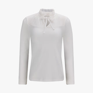 Sheer Shirring High Neck T-Shirt (White)