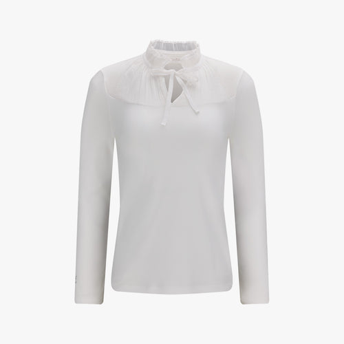 Sheer Shirring High Neck T-Shirt (White)