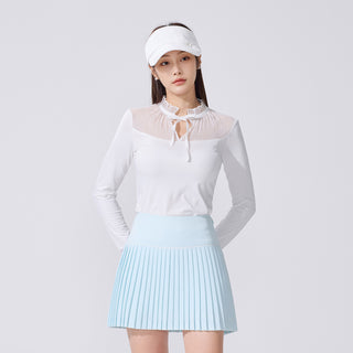 Sheer Shirring High Neck T-Shirt (White)