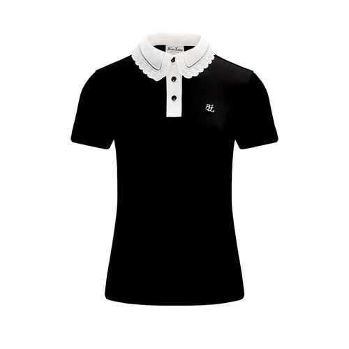 Eyelet Lace Collar T-shirt (Black)