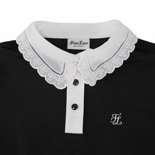 Eyelet Lace Collar T-shirt (Black)
