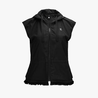 Drawstring Ruffle Zip-Up Vest (Black)
